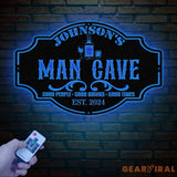 Custom LED Man Cave Metal Sign - Personalized Bar Wall Art - Unique Father’s Day Gift - Man Cave Decor with LED Lights