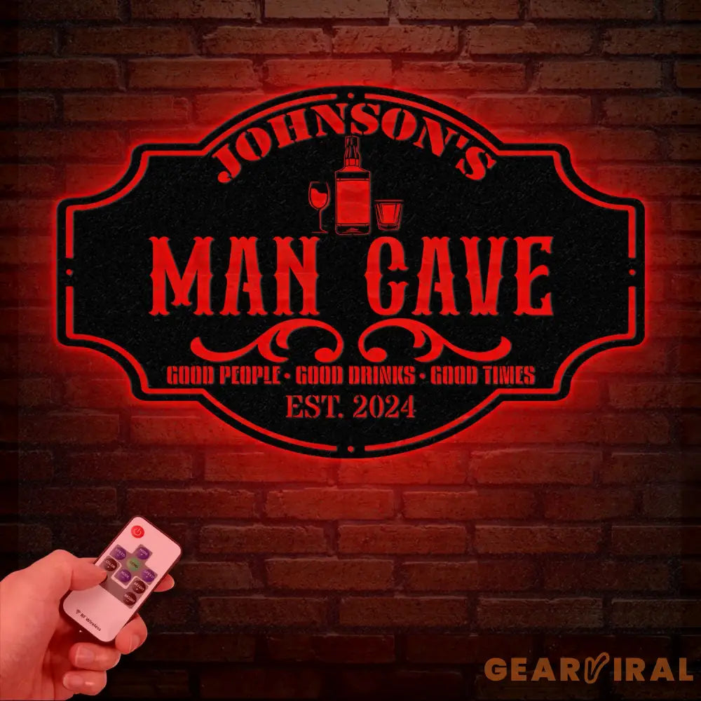 Custom LED Man Cave Metal Sign - Personalized Bar Wall Art - Unique Father’s Day Gift - Man Cave Decor with LED Lights
