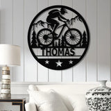 Custom LED Mountain Biker Metal Wall Art Personalized Name Sign Mountain Bike Decor for Outdoor Enthusiasts Cycling