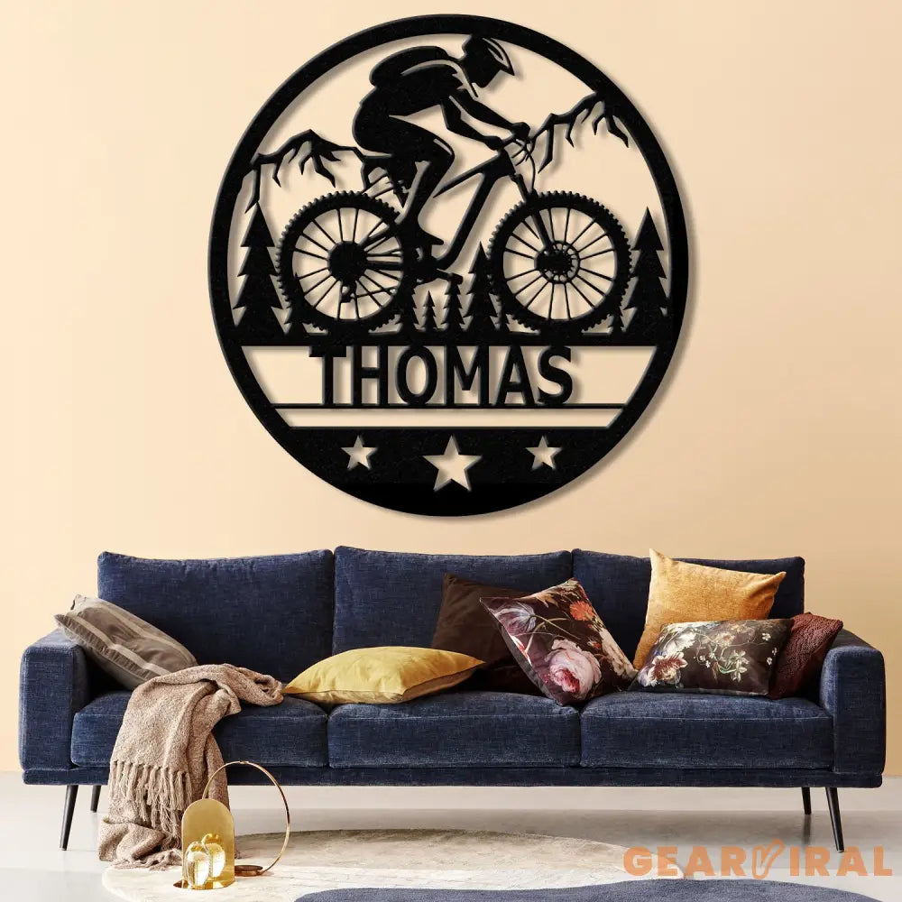Custom LED Mountain Biker Metal Wall Art Personalized Name Sign Mountain Bike Decor for Outdoor Enthusiasts Cycling