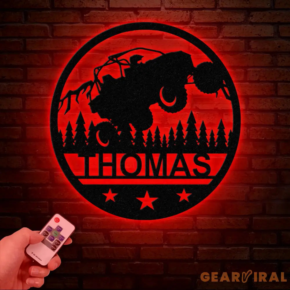 Custom LED Off-Road Jeep Wall Sign - Personalized Metal Art with Name 4x4 Jeep Decor Adventure Lover Gift for Garage or