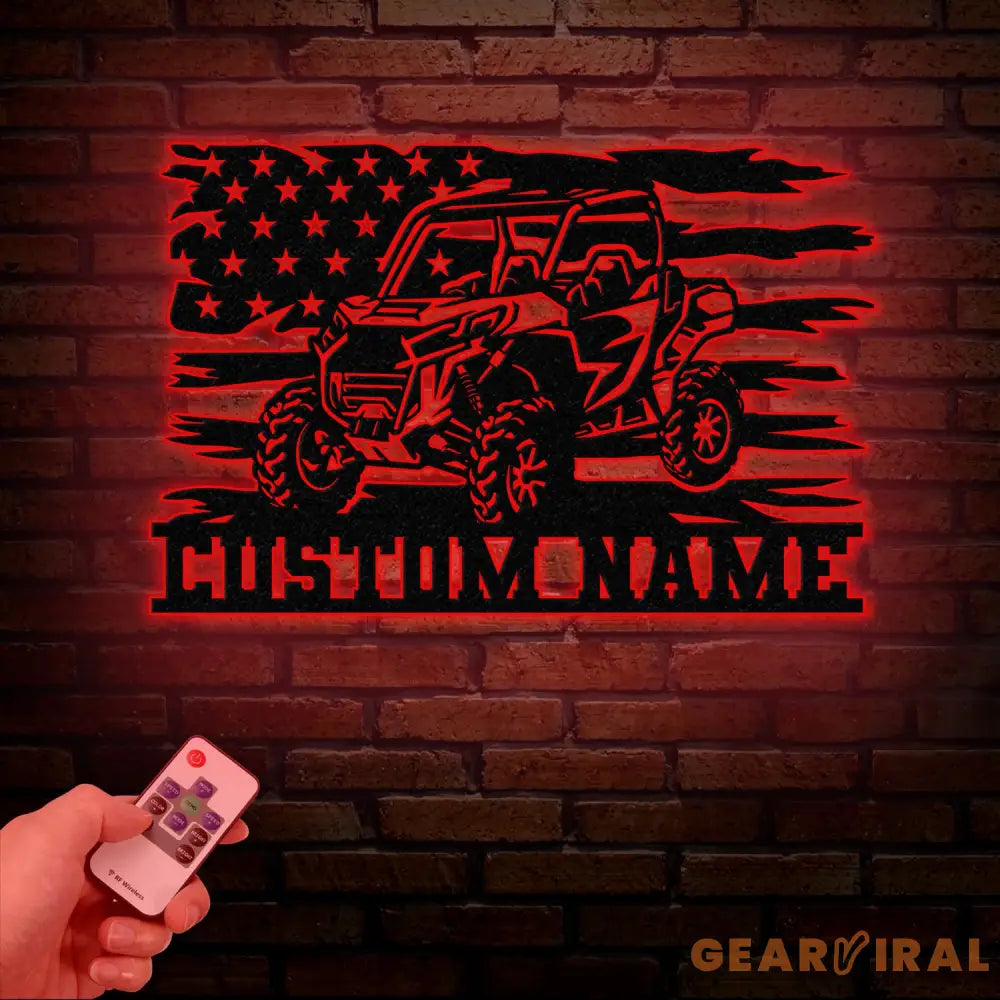Custom LED UTV Off-Road Name Sign - Personalized Metal Wall Art for UTV Lovers American Flag Decor Perfect Garage or