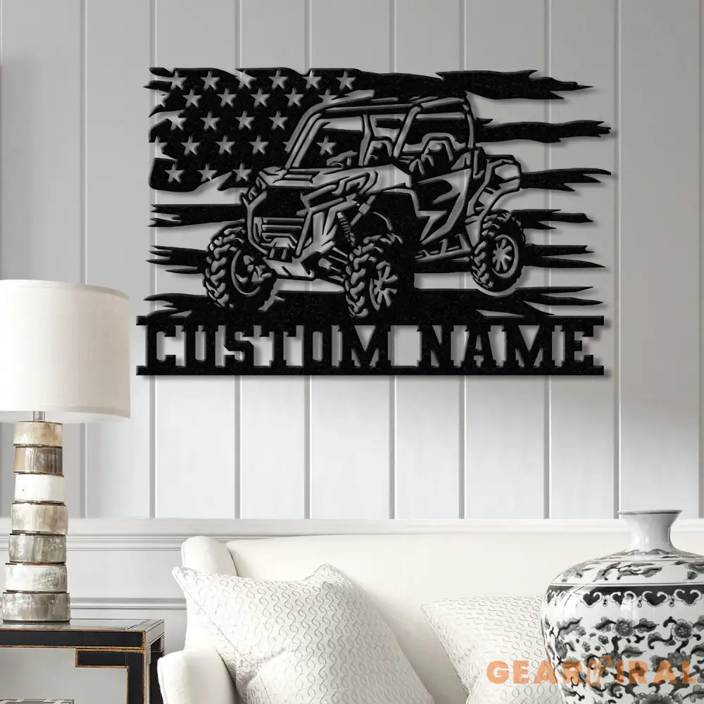 Custom LED UTV Off-Road Name Sign - Personalized Metal Wall Art for UTV Lovers American Flag Decor Perfect Garage or