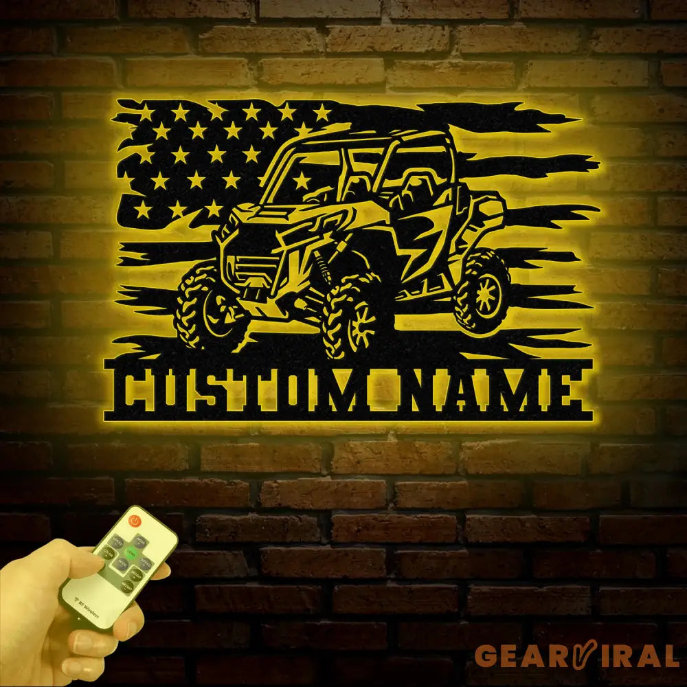 Custom LED UTV Off-Road Name Sign - Personalized Metal Wall Art for UTV Lovers American Flag Decor Perfect Garage or