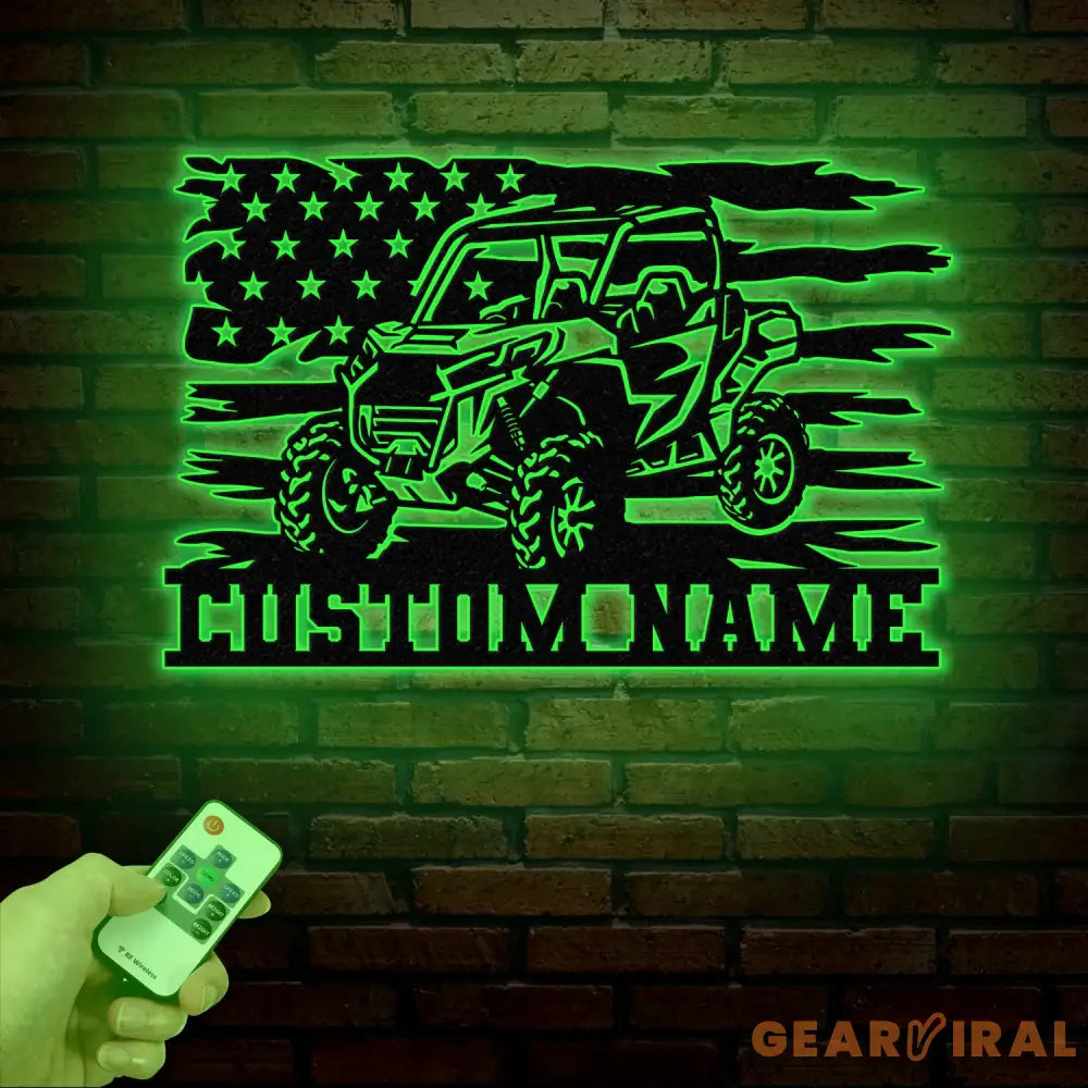 Custom LED UTV Off-Road Name Sign - Personalized Metal Wall Art for UTV Lovers American Flag Decor Perfect Garage or