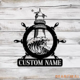 Custom Lighthouse Metal Sign with LED Light Personalized Light House Name Sign Nautical Beach House Decoration Xmas