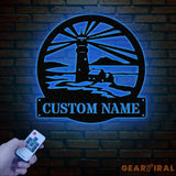 Custom Lighthouse Metal Sign with LED Light Personalized Light House Name Sign Nautical Beach House Decoration Xmas