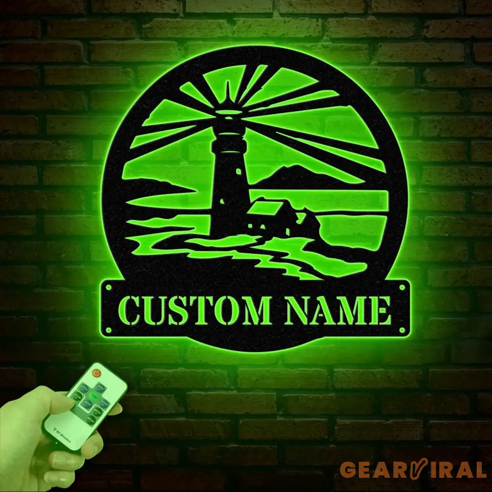Custom Lighthouse Metal Sign with LED Light Personalized Light House Name Sign Nautical Beach House Decoration Xmas