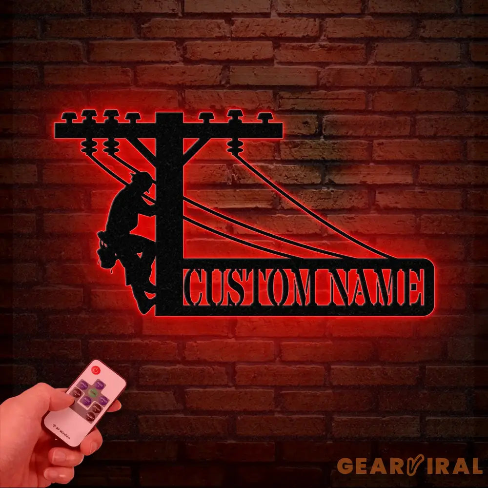 Custom Lineman Metal Wall Art with LED Light Personalized Electrical Worker Name Sign Electrician Home Decor Birthday &