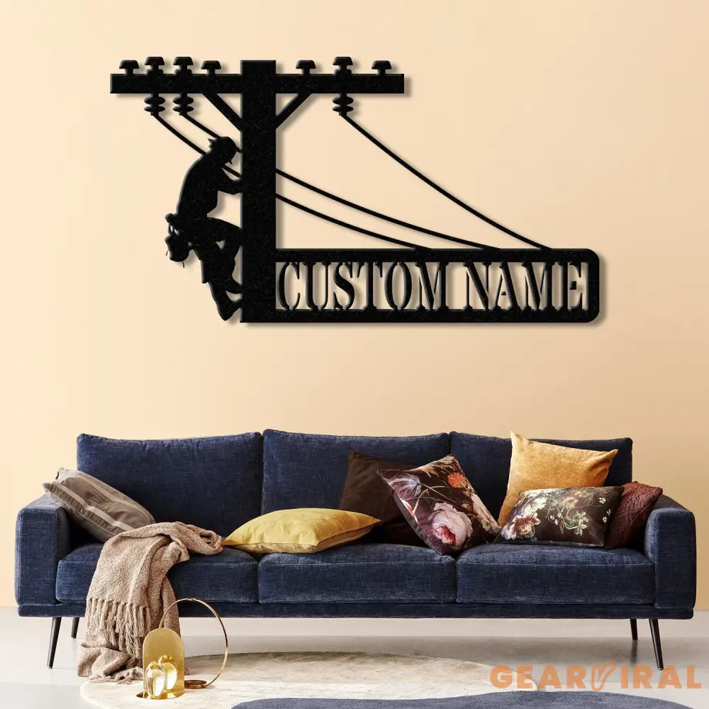Custom Lineman Metal Wall Art with LED Light Personalized Electrical Worker Name Sign Electrician Home Decor Birthday &