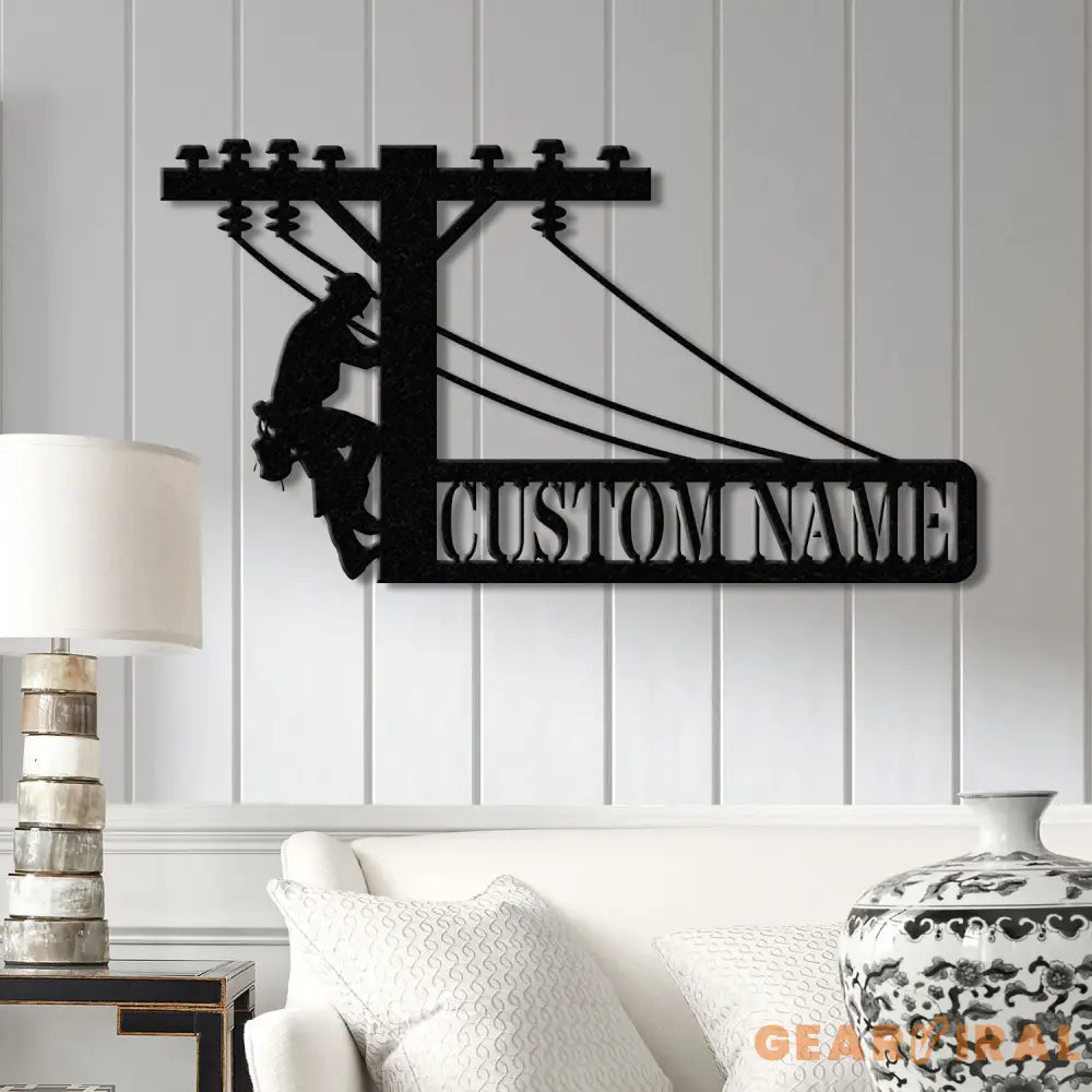 Custom Lineman Metal Wall Art with LED Light Personalized Electrical Worker Name Sign Electrician Home Decor Birthday &