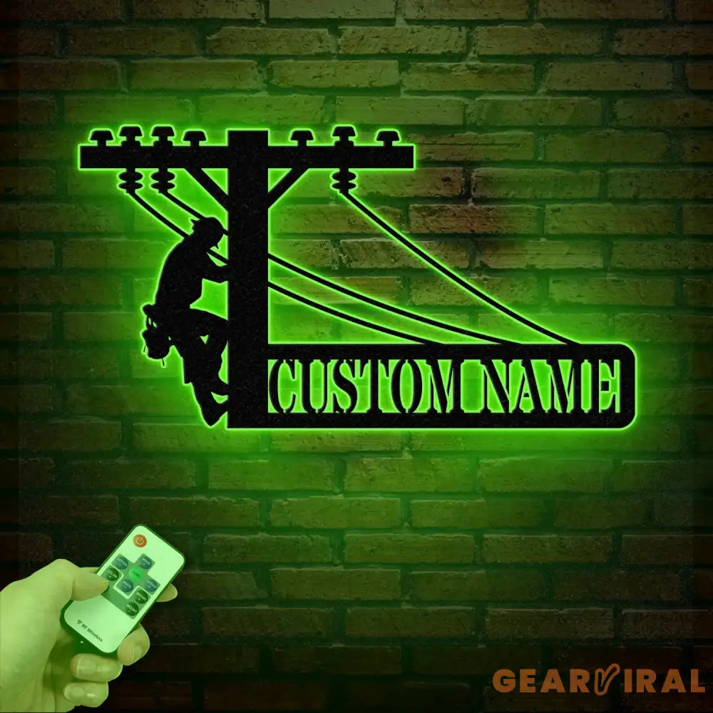 Custom Lineman Metal Wall Art with LED Light Personalized Electrical Worker Name Sign Electrician Home Decor Birthday &