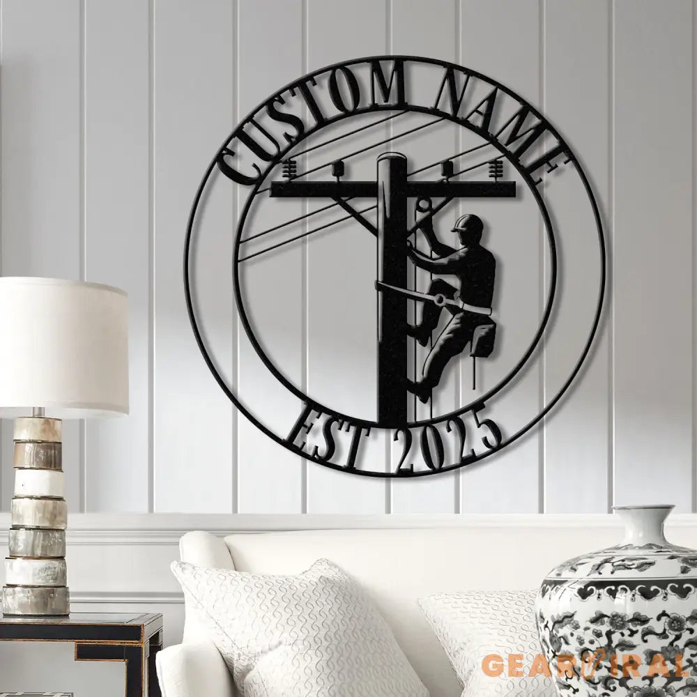 Custom Lineman Metal Wall Art with LED Lights Personalized Electrical Worker Name Sign Gift for Lineman Christmas Gifts
