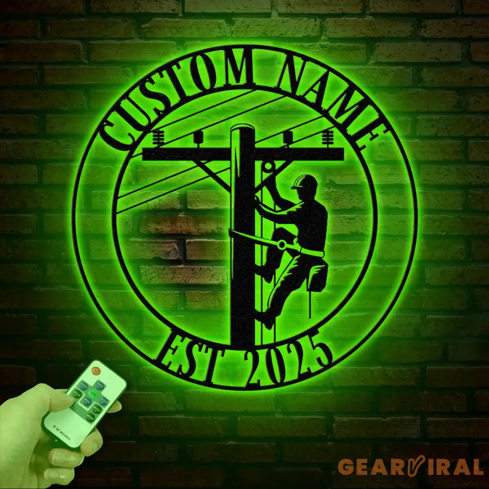 Custom Lineman Metal Wall Art with LED Lights Personalized Electrical Worker Name Sign Gift for Lineman Christmas Gifts