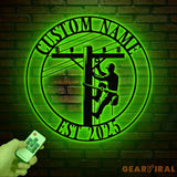 Custom Lineman Metal Wall Art with LED Lights Personalized Electrical Worker Name Sign Gift for Lineman Christmas Gifts