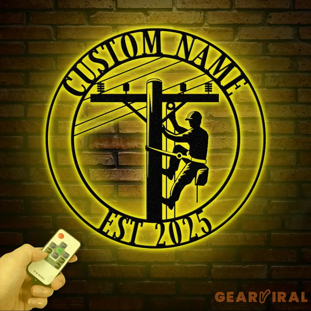 Custom Lineman Metal Wall Art with LED Lights Personalized Electrical Worker Name Sign Gift for Lineman Christmas Gifts
