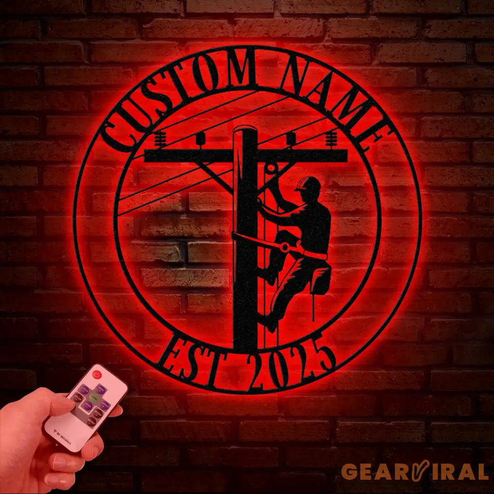 Custom Lineman Metal Wall Art with LED Lights Personalized Electrical Worker Name Sign Gift for Lineman Christmas Gifts