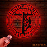 Custom Lineman Metal Wall Art with LED Lights Personalized Electrical Worker Name Sign Gift for Lineman Christmas Gifts