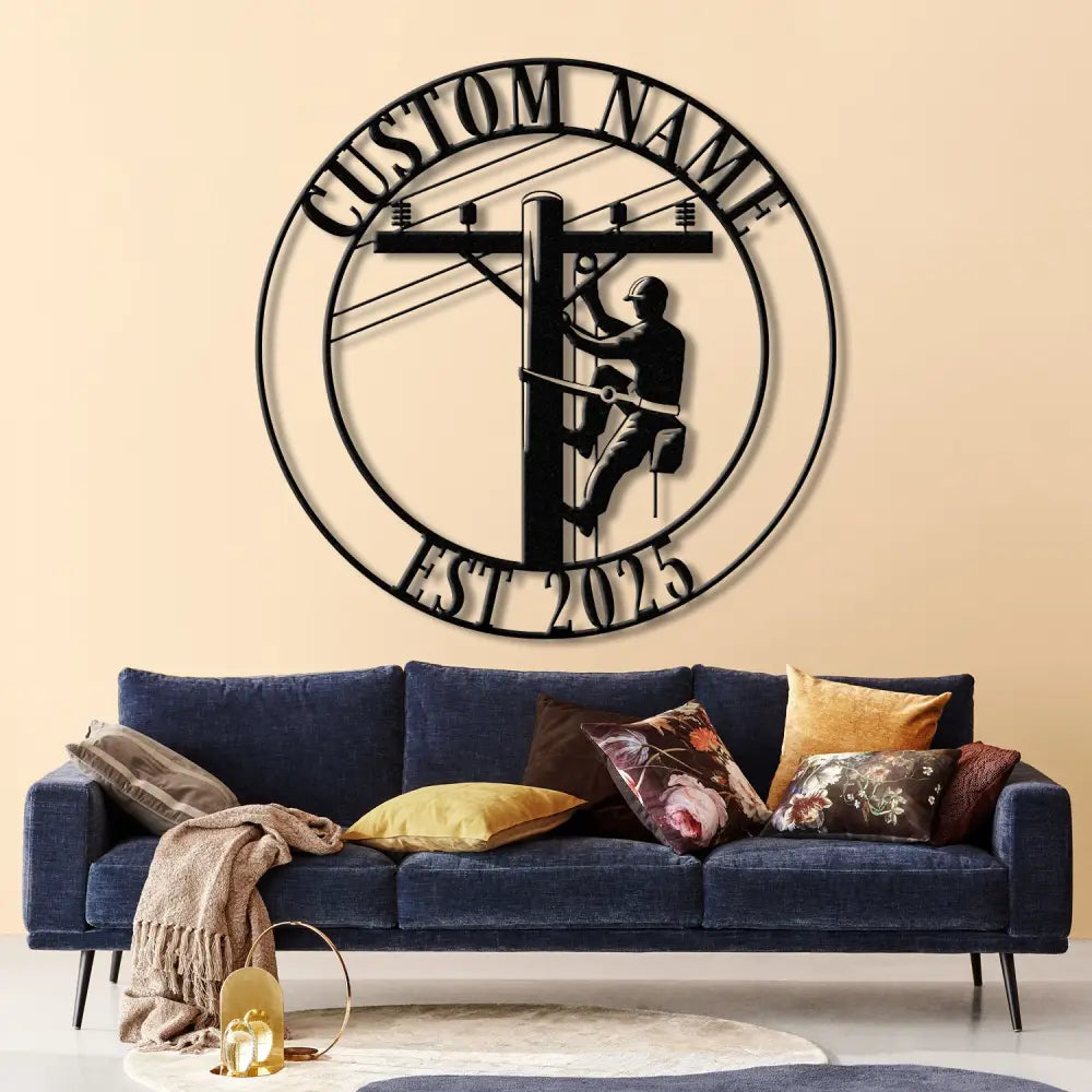 Custom Lineman Metal Wall Art with LED Lights Personalized Electrical Worker Name Sign Gift for Lineman Christmas Gifts