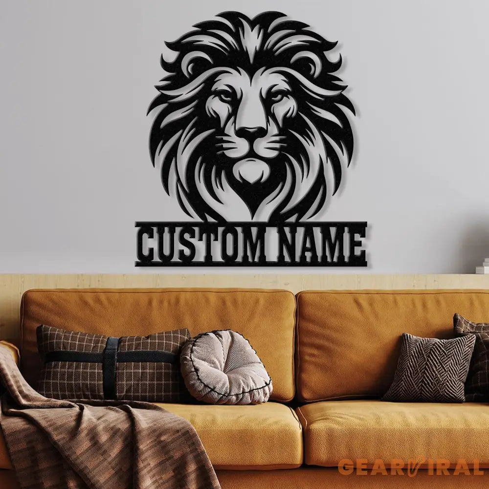 Custom Lion Metal Sign Lion Head Metal Wall Art with Led Light Personalized Lion Name Sign Lion Metal Wall Decor