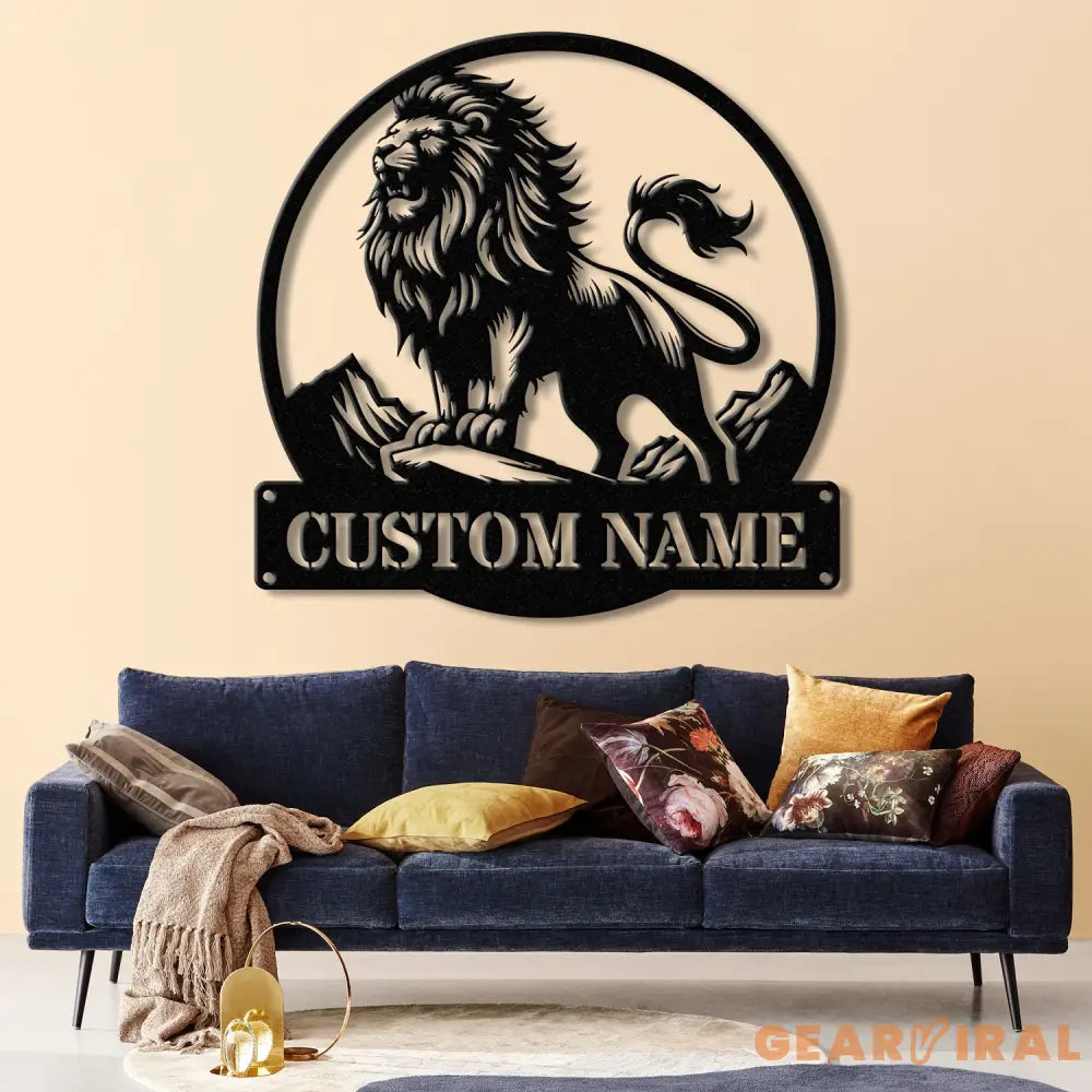 Custom Lion Metal Sign Lion Head Metal Wall Art with Led Light Personalized Lion Name Sign Lion Metal Wall Decor