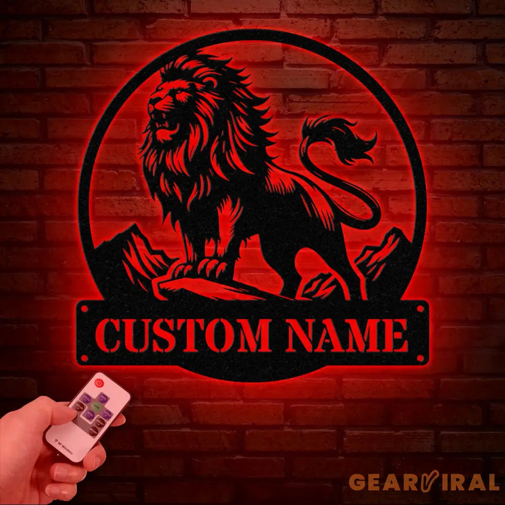 Custom Lion Metal Sign Lion Head Metal Wall Art with Led Light Personalized Lion Name Sign Lion Metal Wall Decor