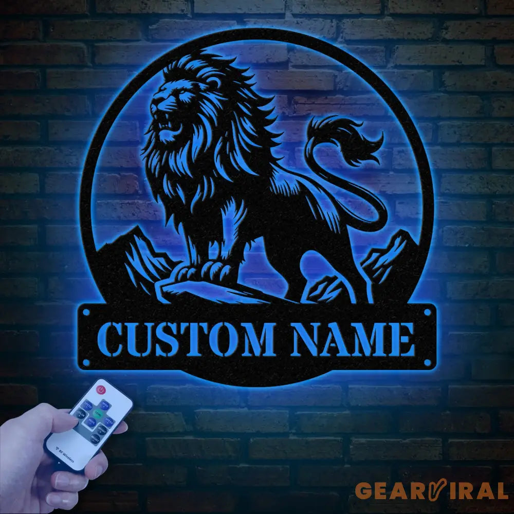 Custom Lion Metal Sign Lion Head Metal Wall Art with Led Light Personalized Lion Name Sign Lion Metal Wall Decor
