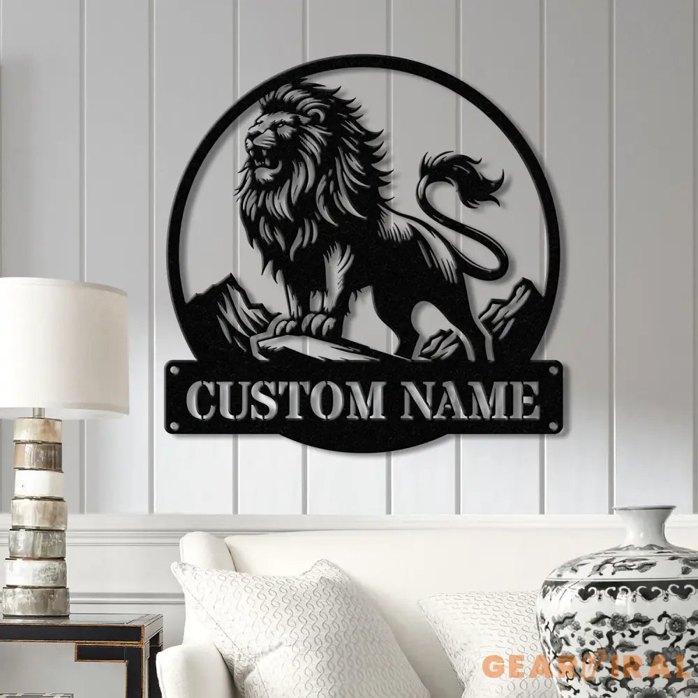 Custom Lion Metal Sign Lion Head Metal Wall Art with Led Light Personalized Lion Name Sign Lion Metal Wall Decor