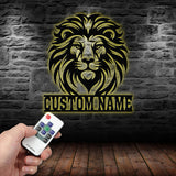 Custom Lion Metal Sign, Lion Head Metal Wall Art with Led Light, Personalized Lion Name Sign, Lion Metal Wall Decor, Nursery Wall Decor