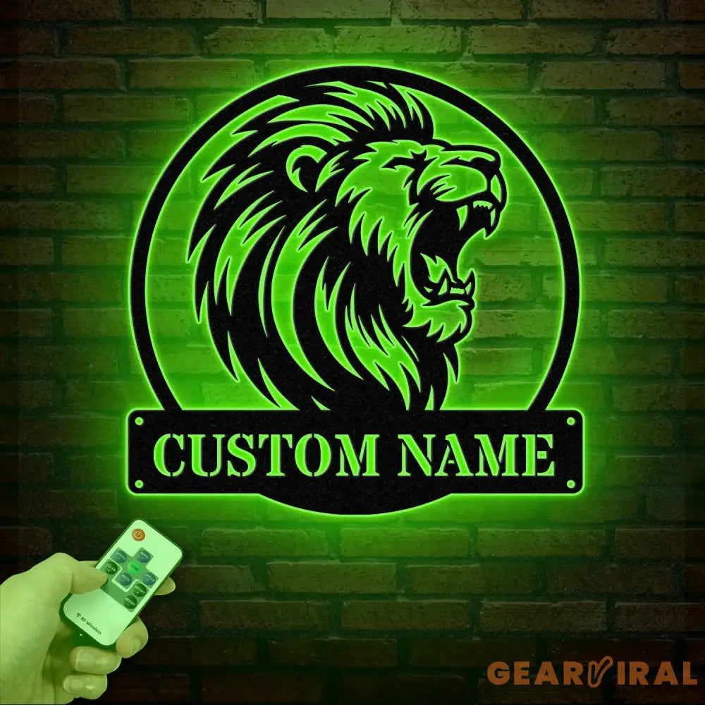 Custom Lion Metal Sign with LED Lights Personalized Lion Head Wall Art Animal Wall Decor for Nursery & Office Lion Name