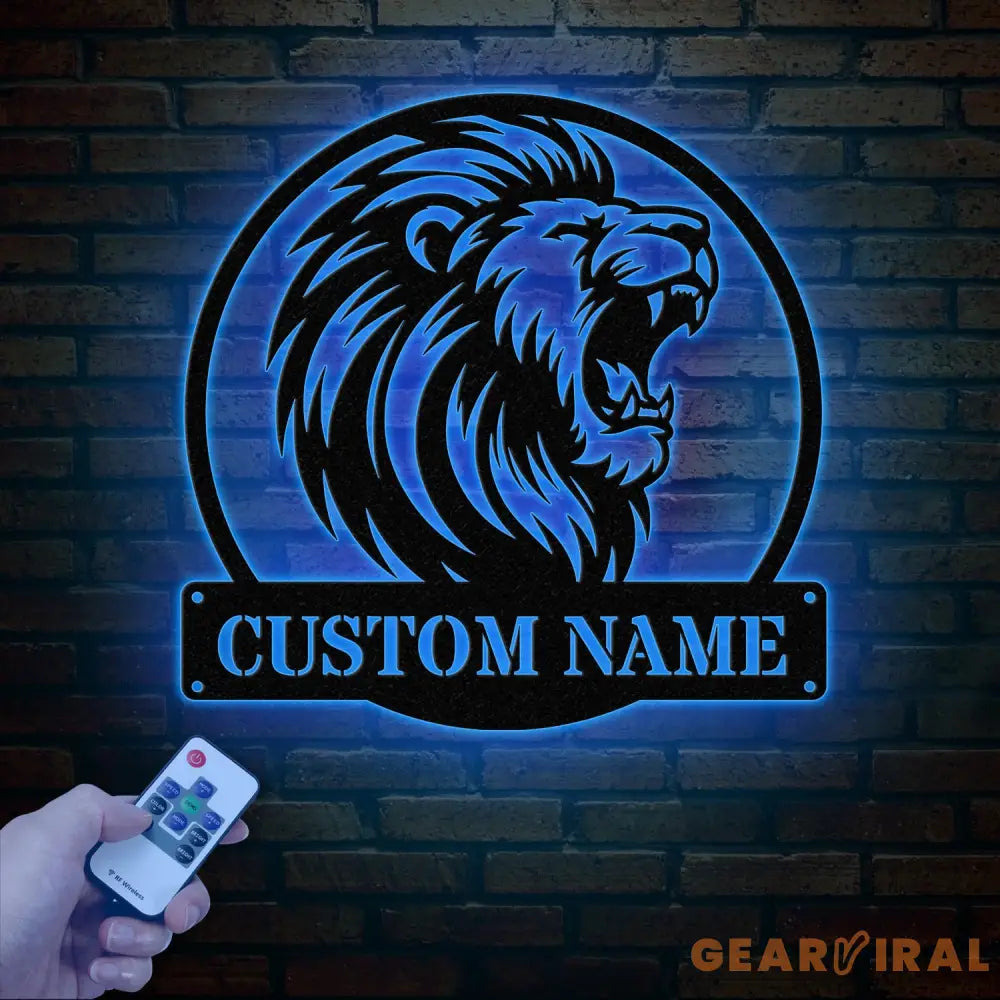 Custom Lion Metal Sign with LED Lights Personalized Lion Head Wall Art Animal Wall Decor for Nursery & Office Lion Name