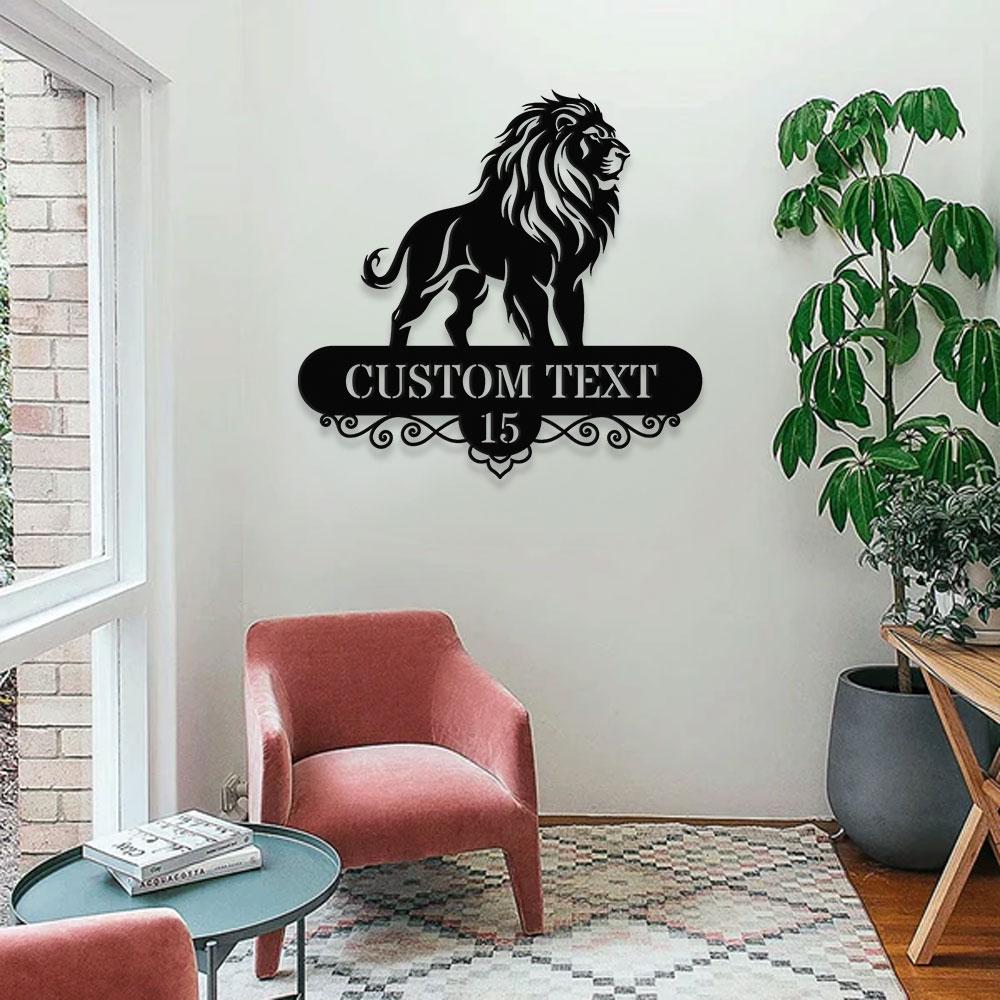 Custom Lion Metal Wall Sign with LED Lights, Personalized Lion Name Metal Sign, Family Wall Decor, Personalized Wall Art, Housewarming