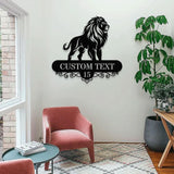 Custom Lion Metal Wall Sign with LED Lights, Personalized Lion Name Metal Sign, Family Wall Decor, Personalized Wall Art, Housewarming
