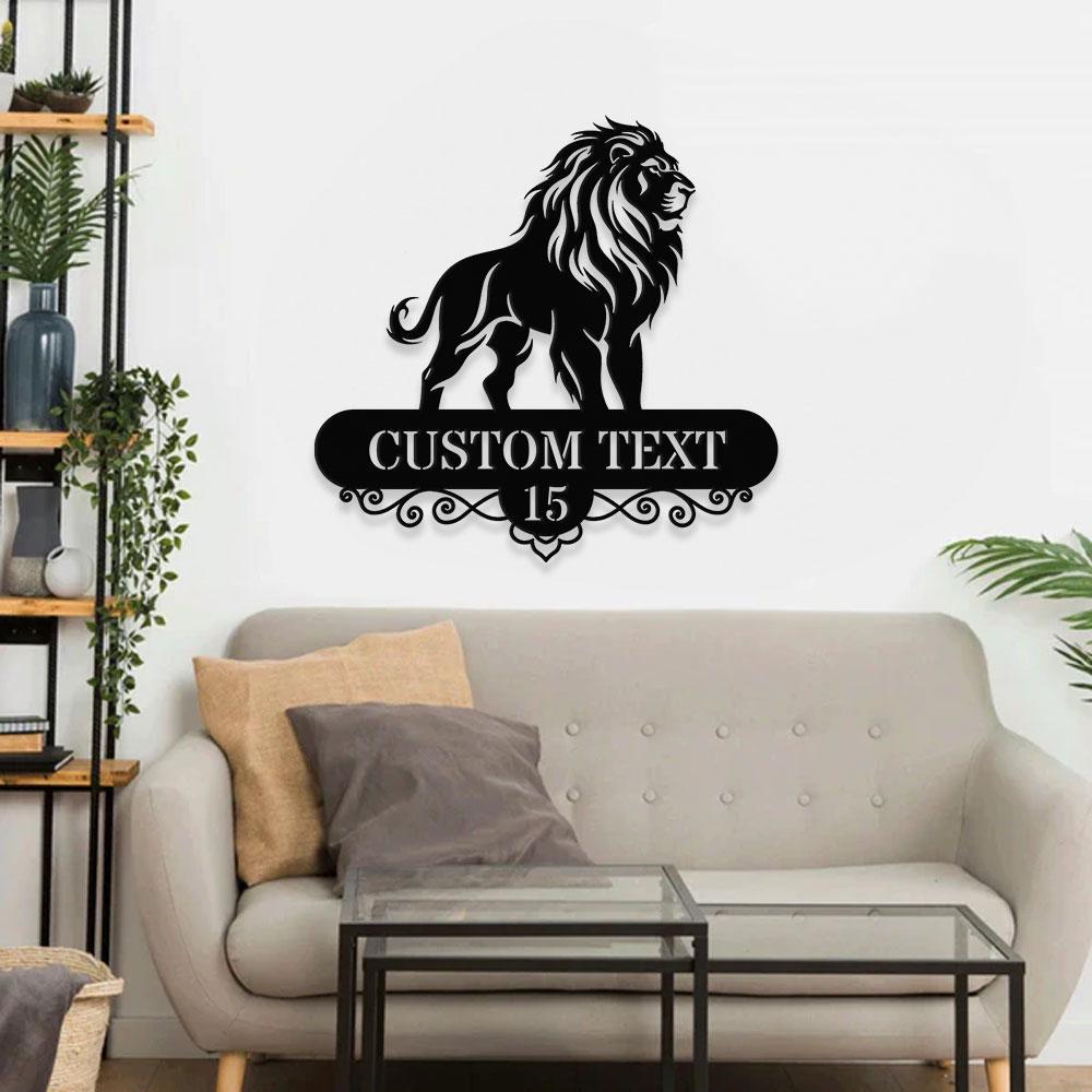Custom Lion Metal Wall Sign with LED Lights, Personalized Lion Name Metal Sign, Family Wall Decor, Personalized Wall Art, Housewarming