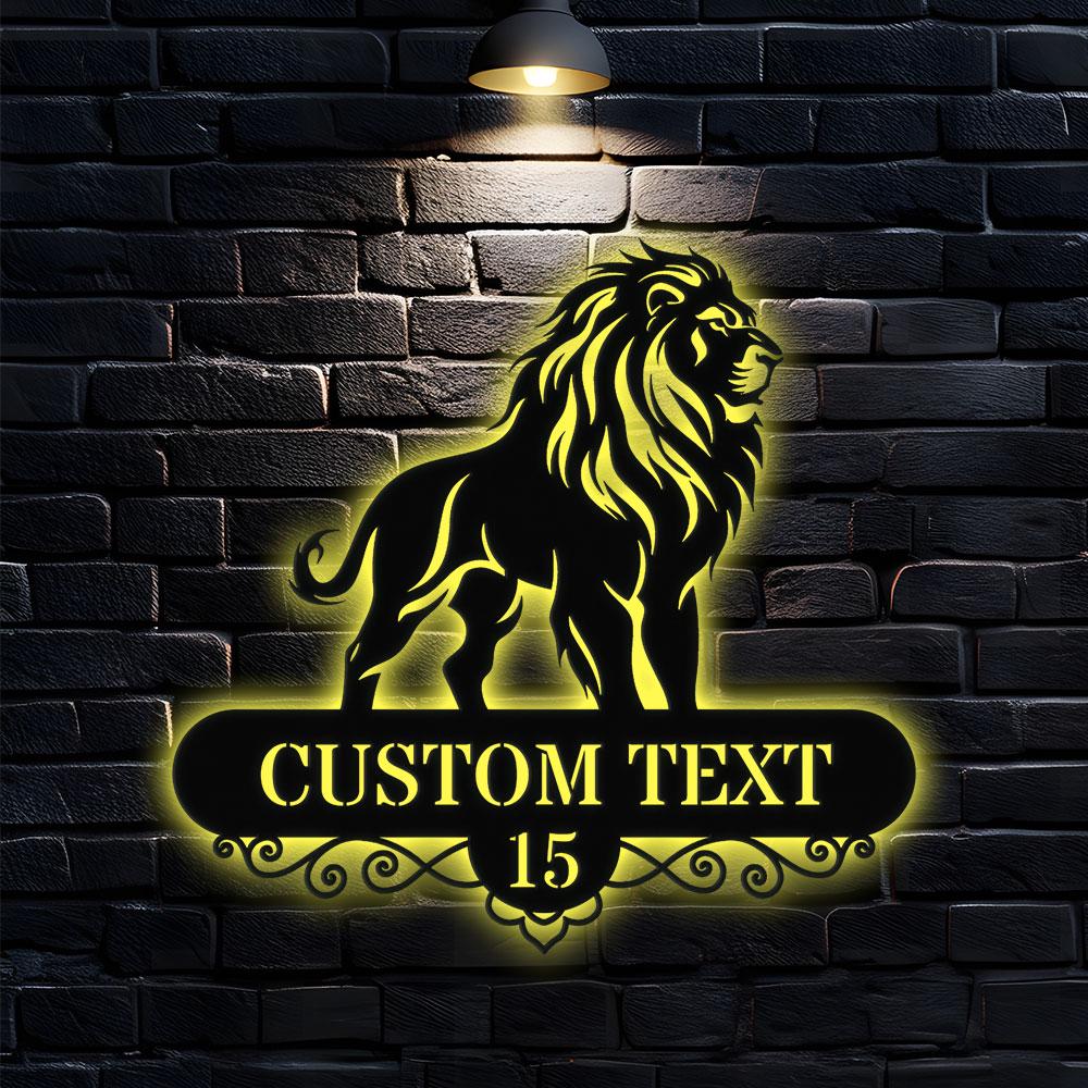 Custom Lion Metal Wall Sign with LED Lights, Personalized Lion Name Metal Sign, Family Wall Decor, Personalized Wall Art, Housewarming