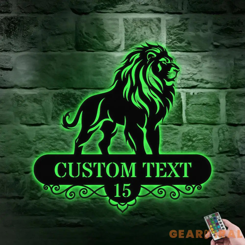 Custom Lion Metal Wall Sign with LED Lights Personalized Lion Name Metal Sign Family Wall Decor Personalized Wall Art