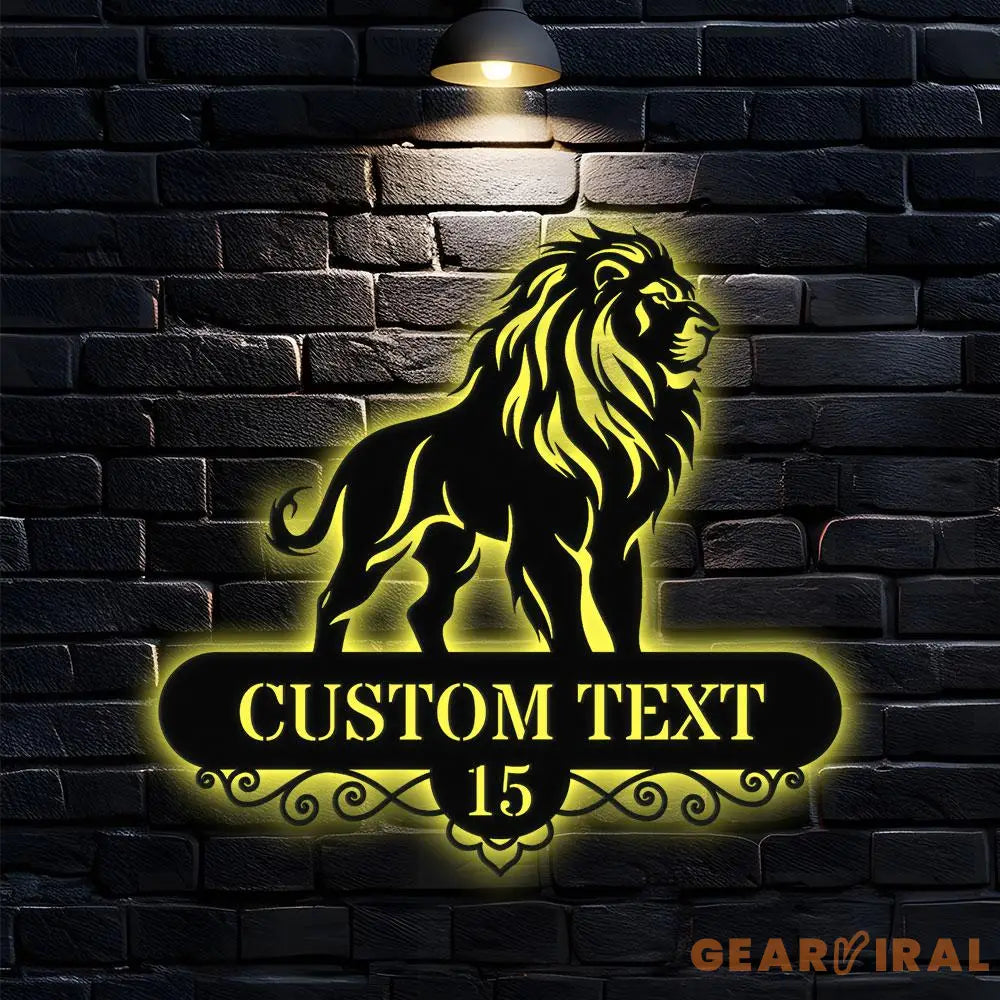 Custom Lion Metal Wall Sign with LED Lights Personalized Lion Name Metal Sign Family Wall Decor Personalized Wall Art