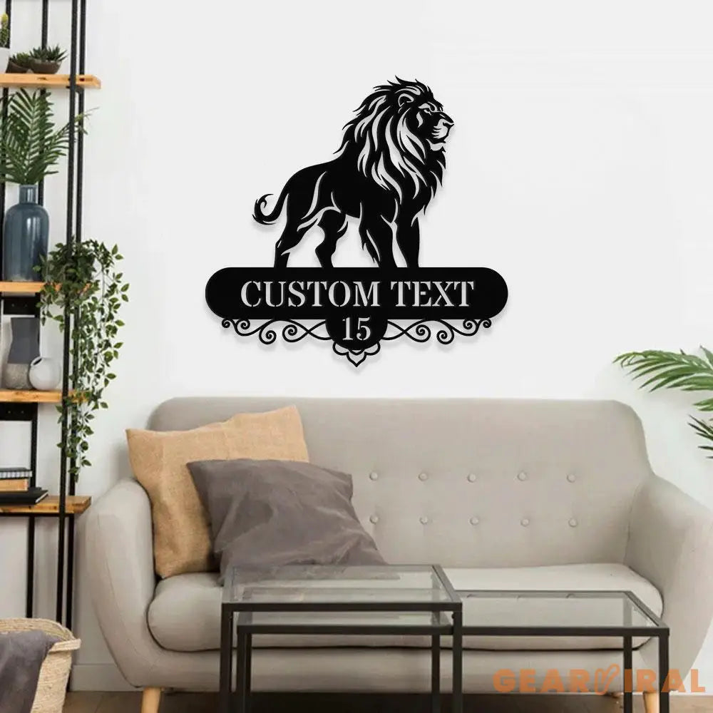 Custom Lion Metal Wall Sign with LED Lights Personalized Lion Name Metal Sign Family Wall Decor Personalized Wall Art