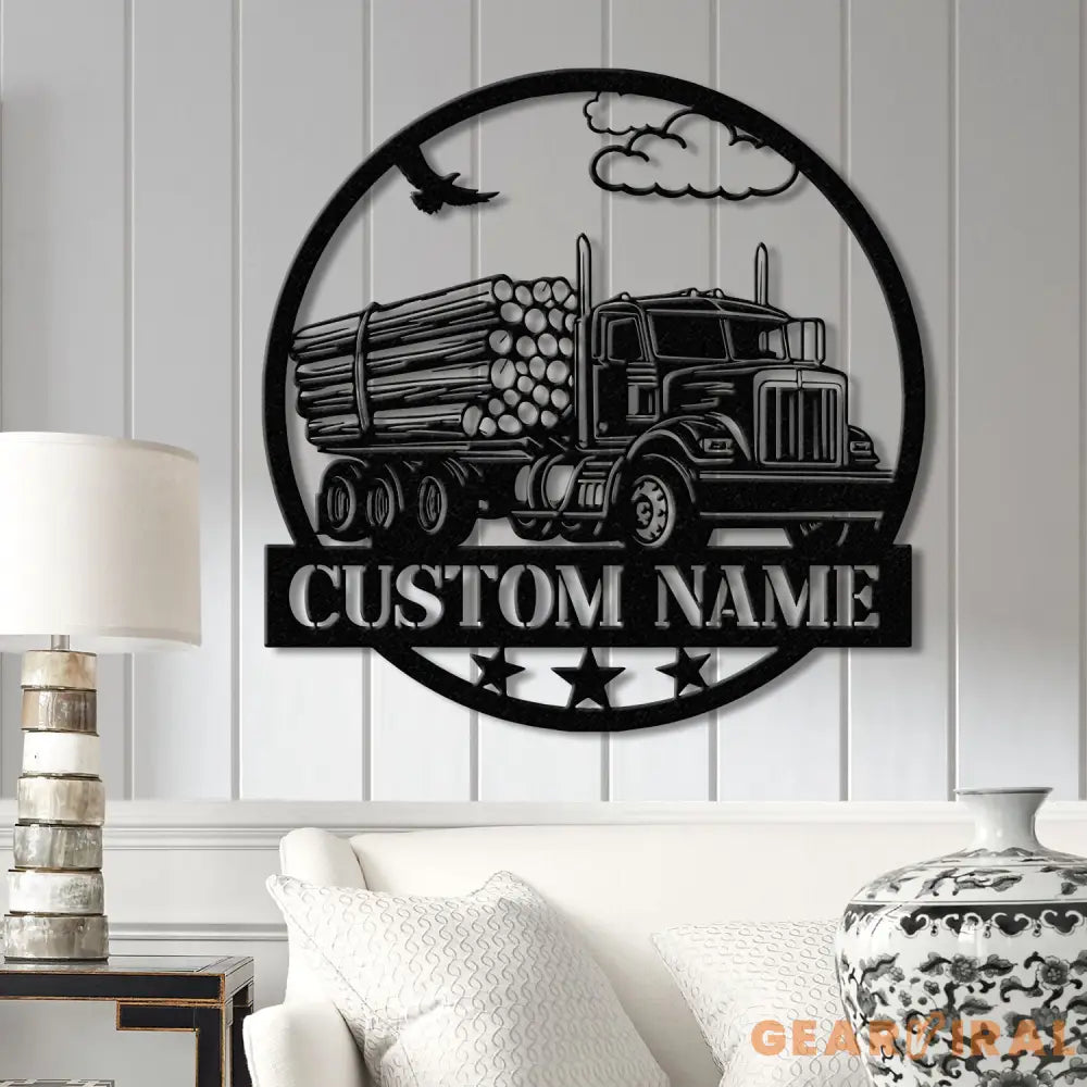 Custom Logging Truck Metal Sign Wall Art LED Light Personalized Log Truck Driver Metal Name Sign Log Truck Garage Man