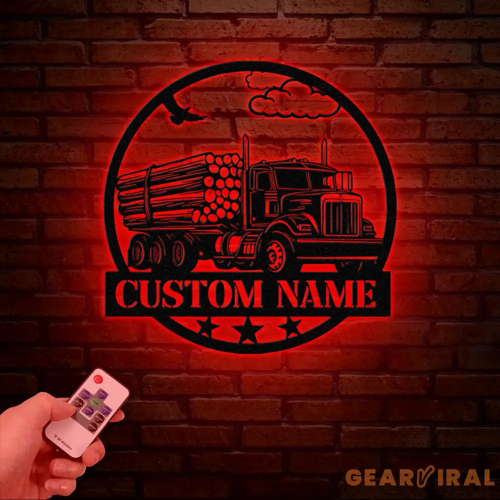 Custom Logging Truck Metal Sign Wall Art LED Light Personalized Log Truck Driver Metal Name Sign Log Truck Garage Man