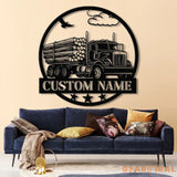 Custom Logging Truck Metal Sign Wall Art LED Light Personalized Log Truck Driver Metal Name Sign Log Truck Garage Man