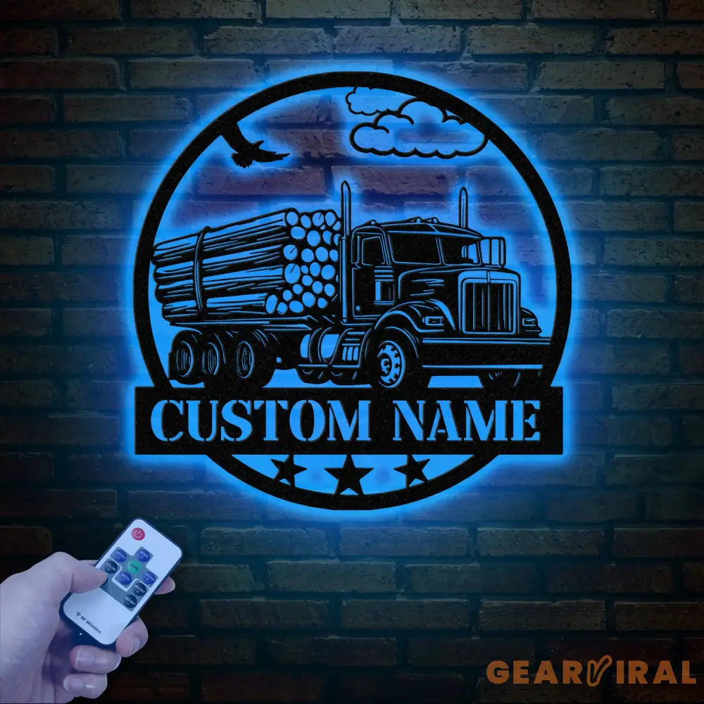Custom Logging Truck Metal Sign Wall Art LED Light Personalized Log Truck Driver Metal Name Sign Log Truck Garage Man