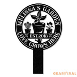 Custom Love Grows Here Metal Garden Decor Stakes Garden Sign Custom Garden Name Sign - Gearviral
