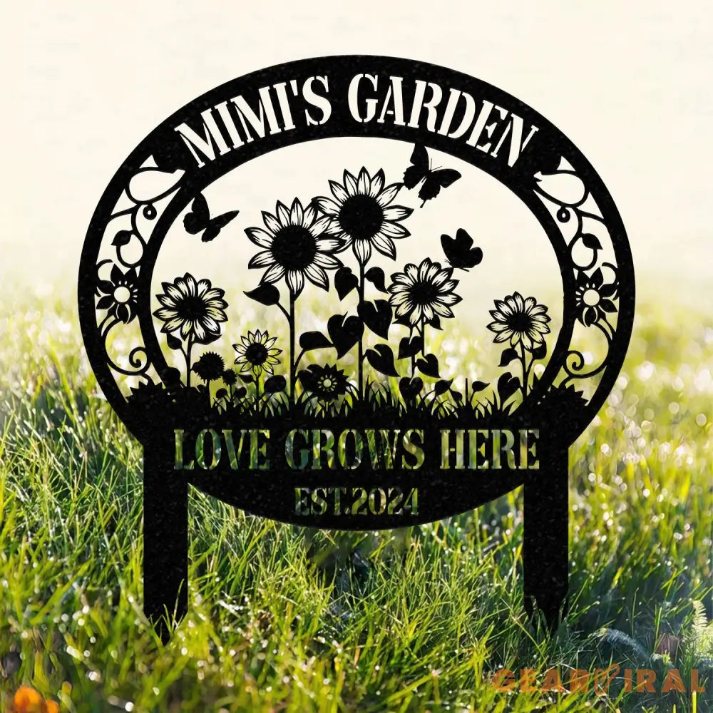Custom Love Grows Here Sunflower Garden Stake Sunflower Metal Sign Garden Flower Sign Custom Garden Name Sign Garden
