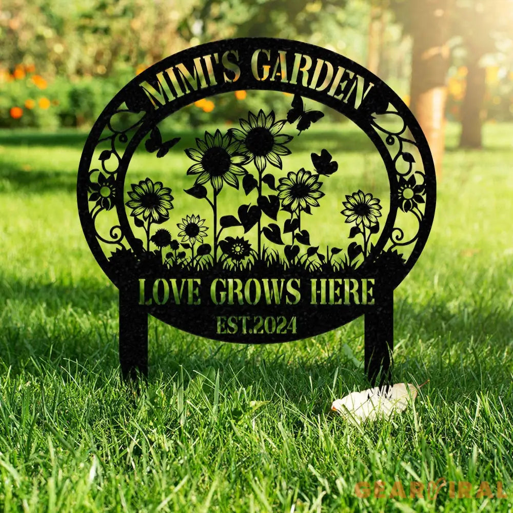 Custom Love Grows Here Sunflower Garden Stake Sunflower Metal Sign Garden Flower Sign Custom Garden Name Sign Garden