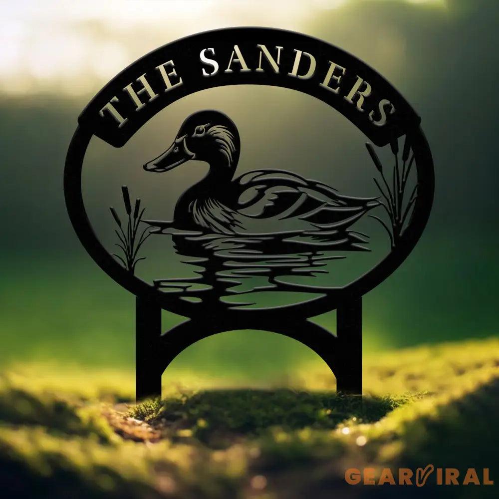 Custom Mallard Duck Metal Sign with Lake Scene Personalized Address or Lake Lot Sign Garden Stake Custom Name Sign