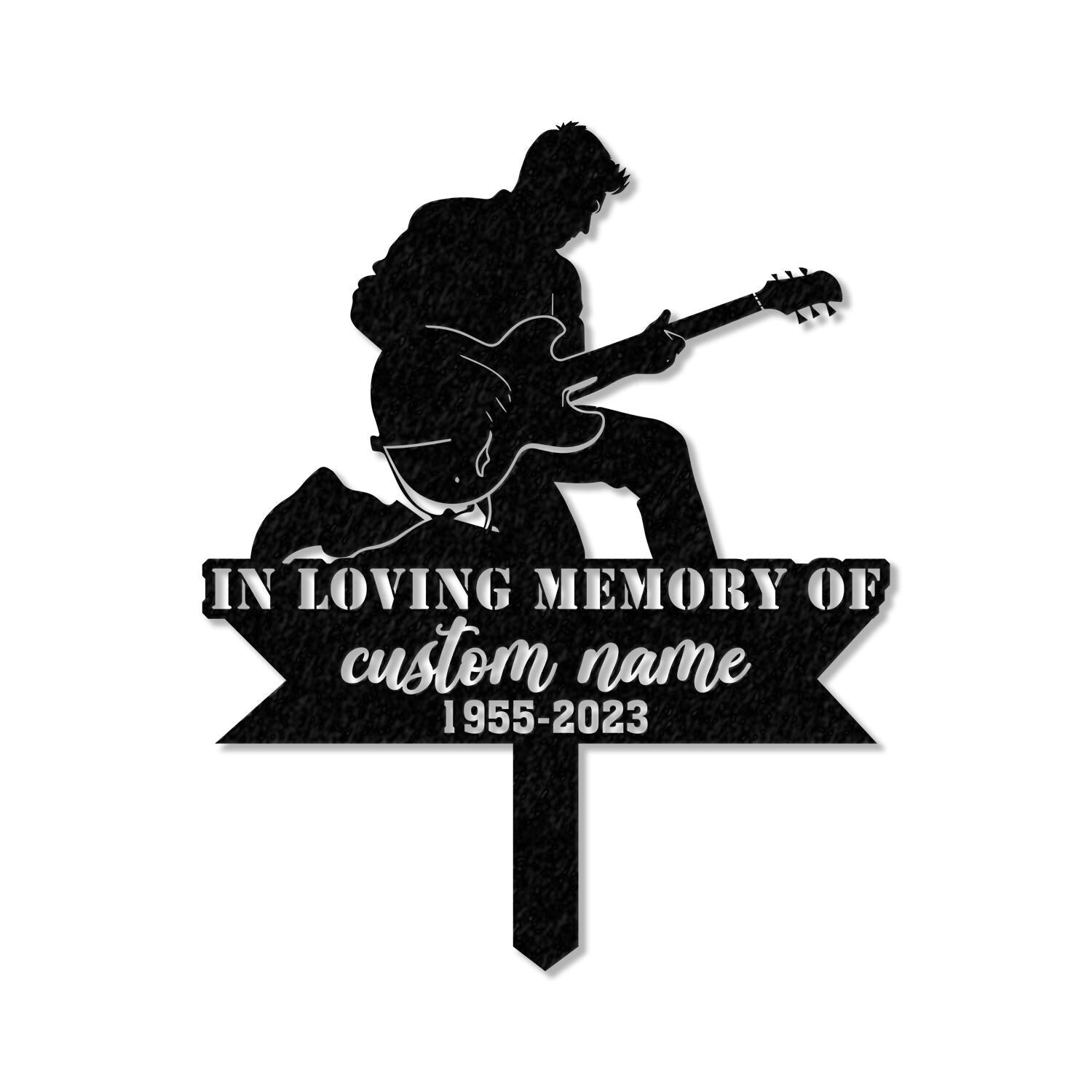 Custom Man Playing Guitar Guitarist Musician Memorial Stake, Memorial Plaque with Stake, Grave Marker, Metal Grave Stake, Cemetery Stake