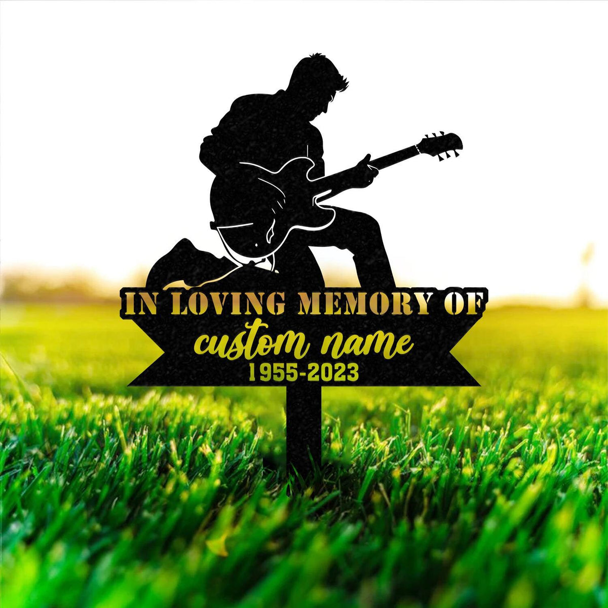 Custom Man Playing Guitar Guitarist Musician Memorial Stake, Memorial Plaque with Stake, Grave Marker, Metal Grave Stake, Cemetery Stake