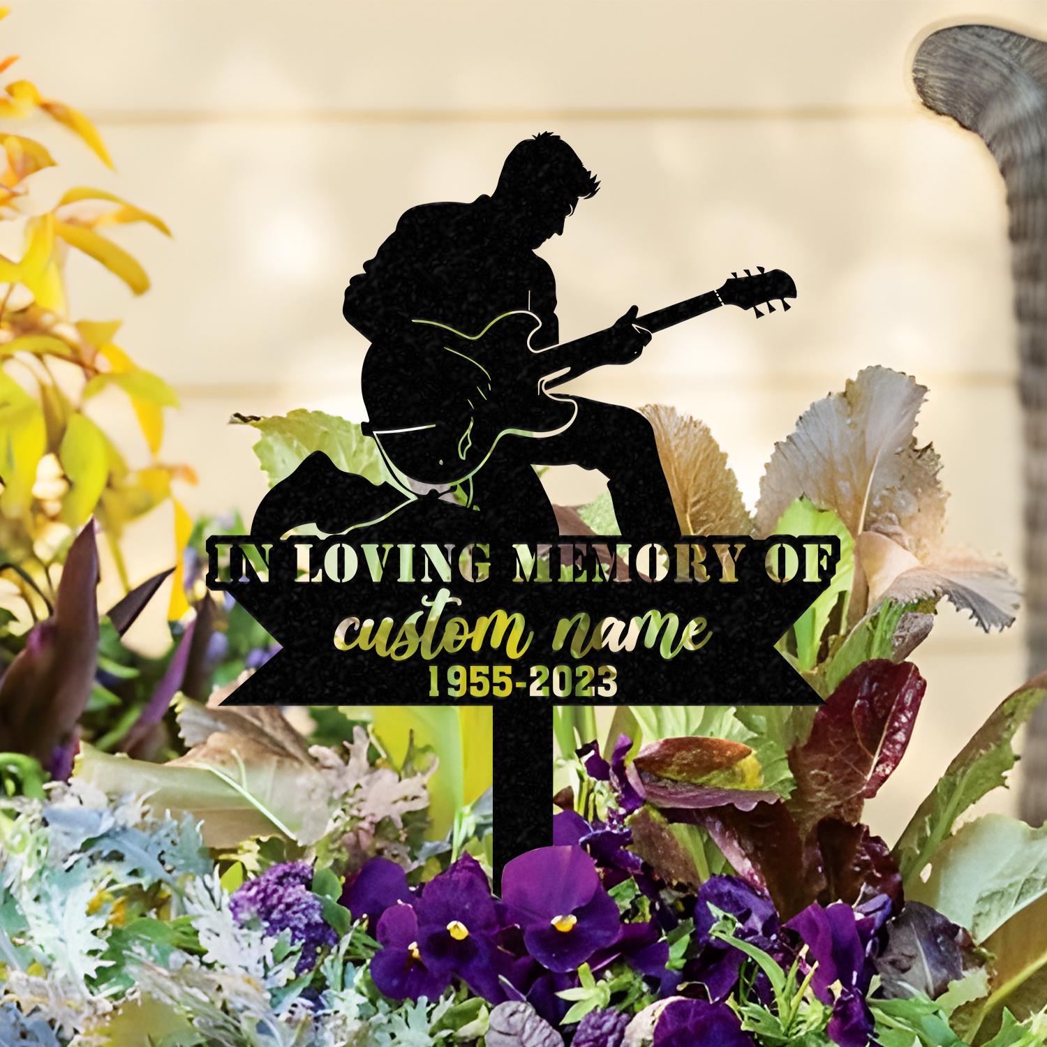 Custom Man Playing Guitar Guitarist Musician Memorial Stake, Memorial Plaque with Stake, Grave Marker, Metal Grave Stake, Cemetery Stake