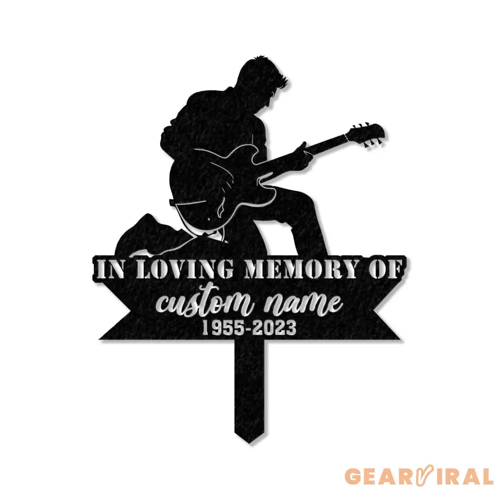 Custom Man Playing Guitar Guitarist Musician Memorial Stake Memorial Plaque with Stake Grave Marker Metal Grave Stake
